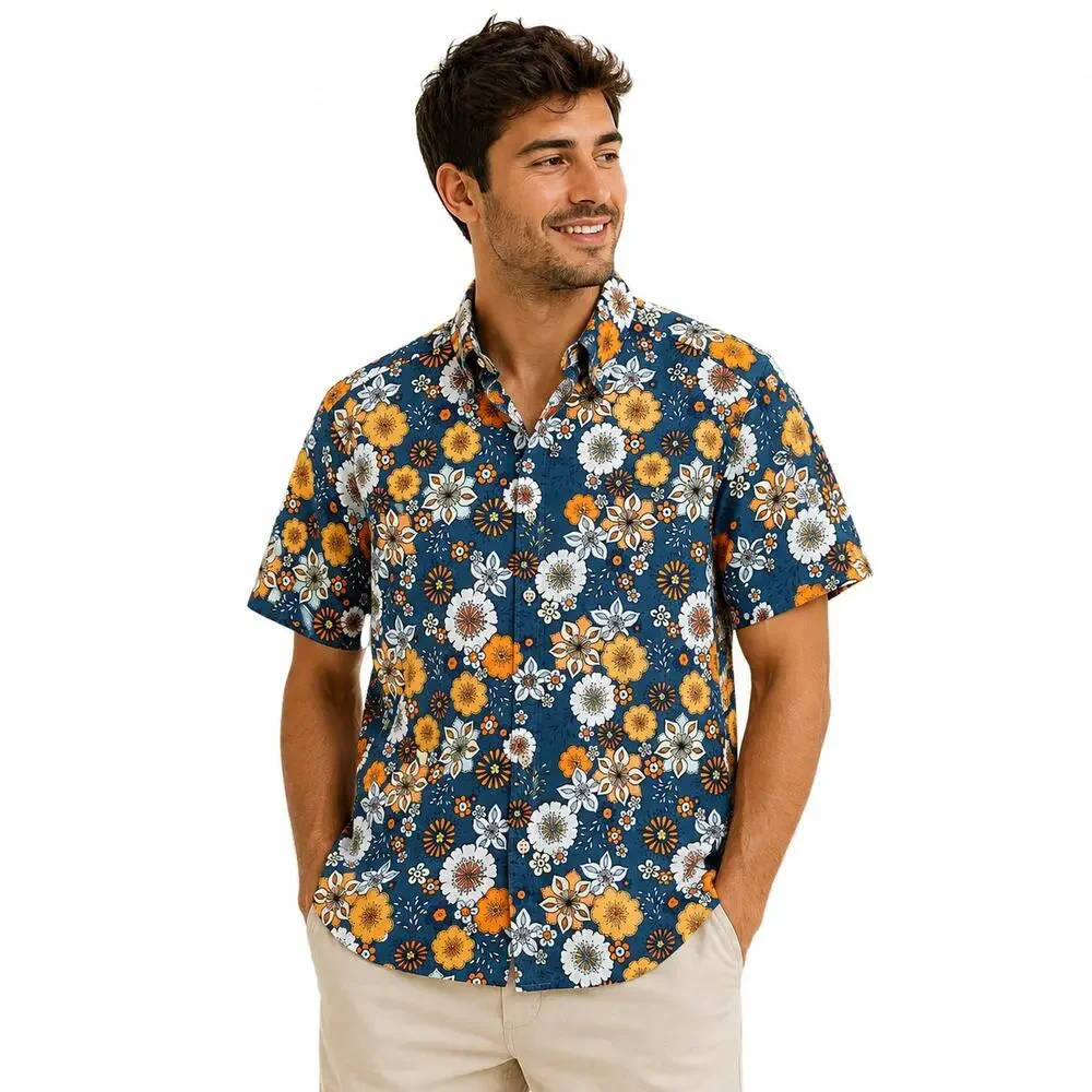 Yiume Men's Hawaiian Tropical Multicolor Floral Print Button Front Shirt